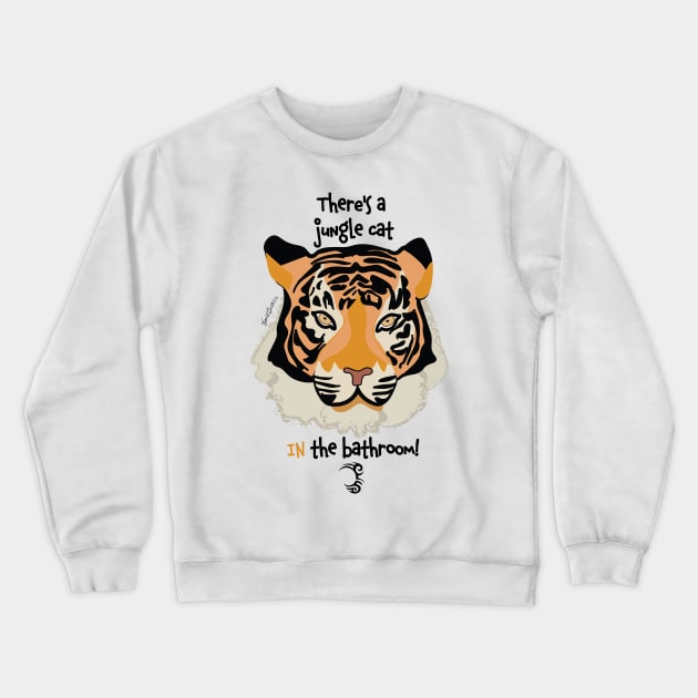 Jungle Cat In The Bathroom Crewneck Sweatshirt by Frannotated